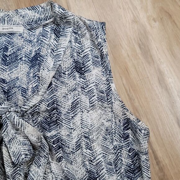 🔸️Poema Blue & Cream Brushed Chevron Print Sleeveless Top Large - Picture 7 of 11